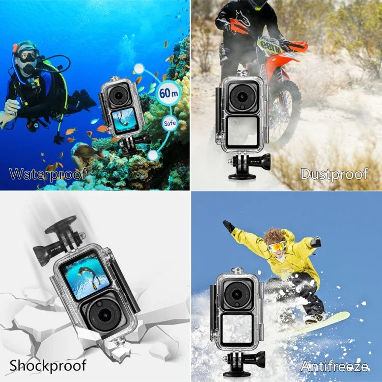 เคสกันน้ำดำน้ำ PULUZ 60m สำหรับกล้อง DJI Action 2 / ชุดพาวเวอร์คอมโบ Action 2 / ชุดหน้าจอคู่ Action 2, เคสดำน้ำ