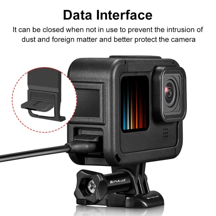 กรงขยายกรอบ PA พร้อมฝาครอบอินเทอร์เฟซด้านข้างสำหรับ GoPro HERO12 Black /11 Black /10 Black /9 Black, กรง PA พร้อมฝาครอบด้านข้าง