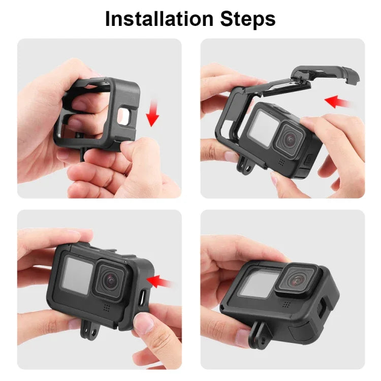 กรงขยายกรอบ PA พร้อมฝาครอบอินเทอร์เฟซด้านข้างสำหรับ GoPro HERO12 Black /11 Black /10 Black /9 Black, กรง PA พร้อมฝาครอบด้านข้าง
