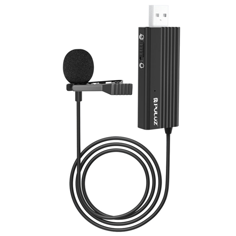 ไมโครโฟนหนีบเสื้อแบบมีสาย PULUZ USB สำหรับบันทึกเสียง ไมโครโฟนลาวาเลียร์คอนเดนเซอร์เงียบ, สายยาว 1.2 ม.