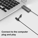 ไมโครโฟนหนีบเสื้อแบบมีสาย PULUZ USB สำหรับบันทึกเสียง ไมโครโฟนลาวาเลียร์คอนเดนเซอร์เงียบ, สายยาว 1.2 ม.
