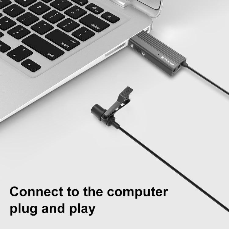 ไมโครโฟนหนีบเสื้อแบบมีสาย PULUZ USB สำหรับบันทึกเสียง ไมโครโฟนลาวาเลียร์คอนเดนเซอร์เงียบ, สายยาว 1.2 ม.