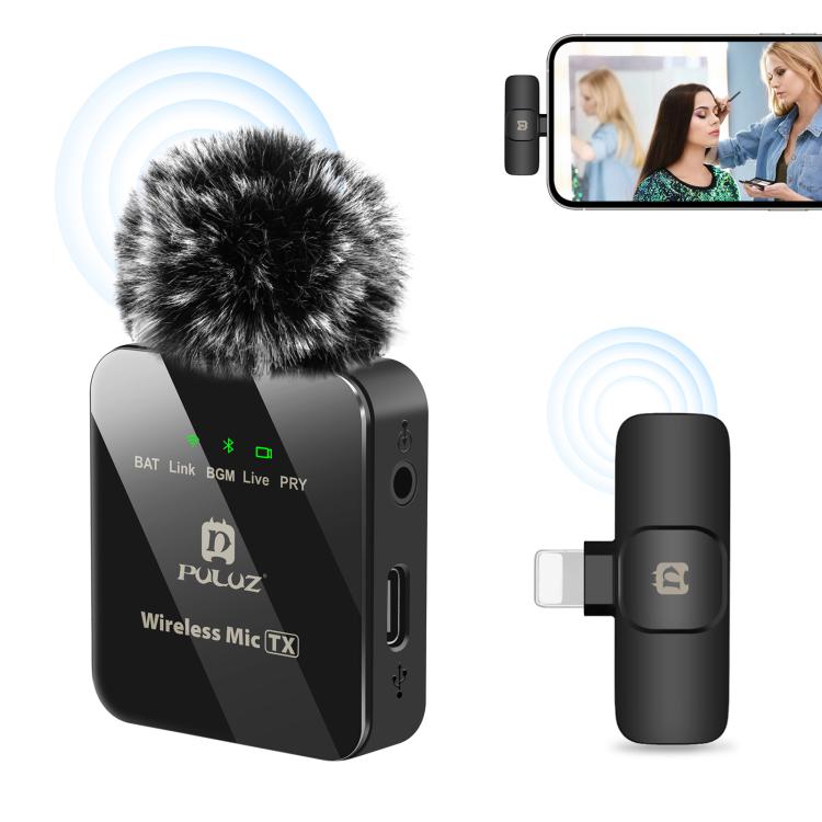 ไมโครโฟนไร้สาย PULUZ แบบ Lavalier สำหรับ iPhone / iPad, ตัวรับสัญญาณ 8 พิน, 8 พิน 1 TX + 1 RX