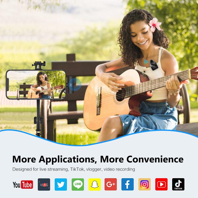 ไมโครโฟนไร้สาย PULUZ แบบ Lavalier สำหรับ iPhone / iPad, ตัวรับสัญญาณ 8 พิน, 8 พิน 1 TX + 1 RX