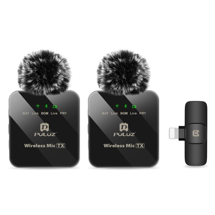 ไมโครโฟนไร้สาย PULUZ แบบ Lavalier สำหรับ iPhone / iPad, ตัวรับสัญญาณ 8 พิน และไมโครโฟนคู่, 8 พิน 2 TX + 1 RX