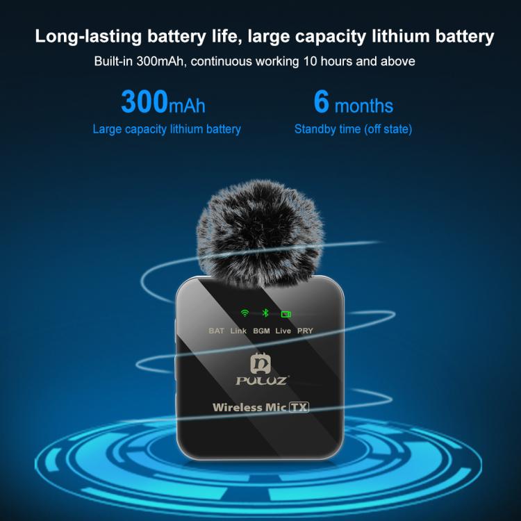 ไมโครโฟนไร้สาย PULUZ แบบ Lavalier สำหรับ iPhone / iPad, ตัวรับสัญญาณ 8 พิน และไมโครโฟนคู่, 8 พิน 2 TX + 1 RX