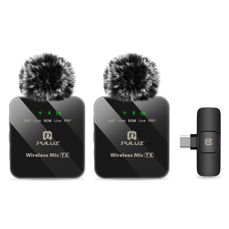 ไมโครโฟนไร้สาย PULUZ แบบ Lavalier สำหรับโทรศัพท์ Type-C, ตัวรับสัญญาณ Type-C และไมโครโฟนคู่, Type-C 2 TX + 1 RX