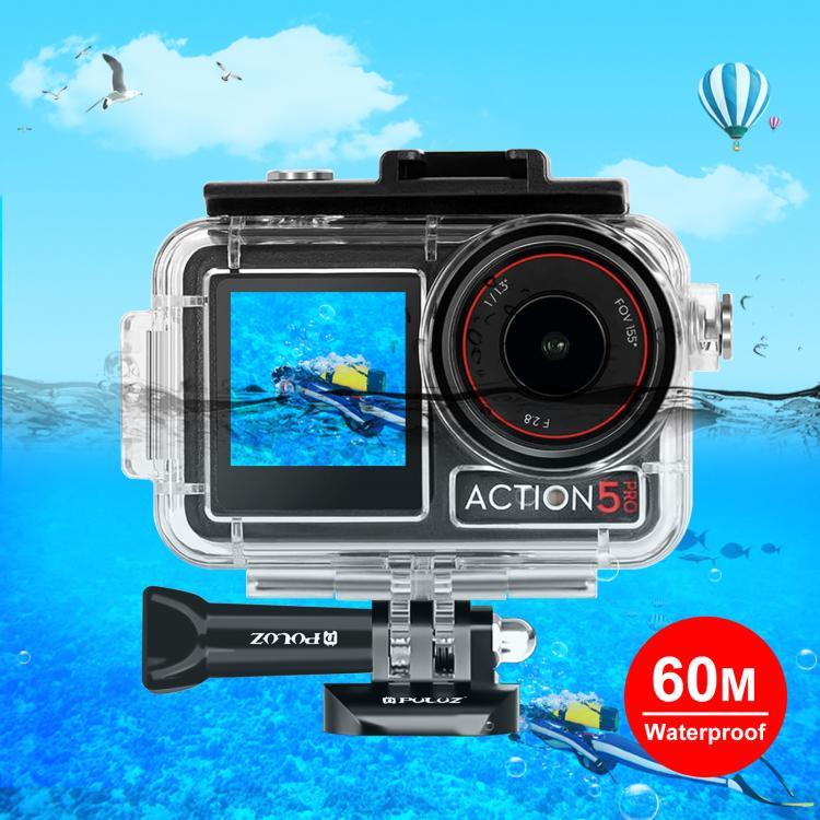 สำหรับ DJI Osmo Action 5 Pro / 3 / 4 เคสกันน้ำใต้น้ำ PULUZ 60 ม. พร้อม Cold Shoe และตัวยึดพื้นฐานพร้อมสกรู, สำหรับ DJI Osmo Action 3 / 4 เคสกันน้ำ