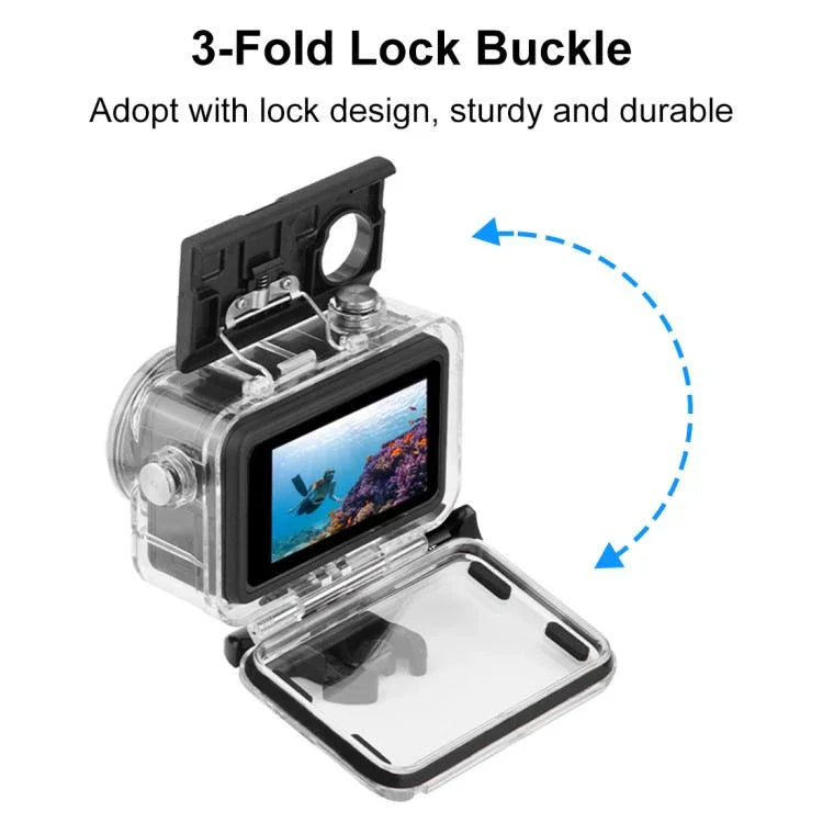 สำหรับ DJI Osmo Action 5 Pro / 3 / 4 เคสกันน้ำใต้น้ำ PULUZ 60 ม. พร้อม Cold Shoe และตัวยึดพื้นฐานพร้อมสกรู, สำหรับ DJI Osmo Action 3 / 4 เคสกันน้ำ