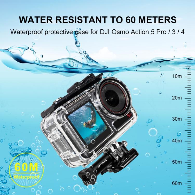 สำหรับ DJI Osmo Action 5 Pro / 3 / 4 เคสกันน้ำใต้น้ำ PULUZ 60 ม. พร้อม Cold Shoe และตัวยึดพื้นฐานพร้อมสกรู, สำหรับ DJI Osmo Action 3 / 4 เคสกันน้ำ