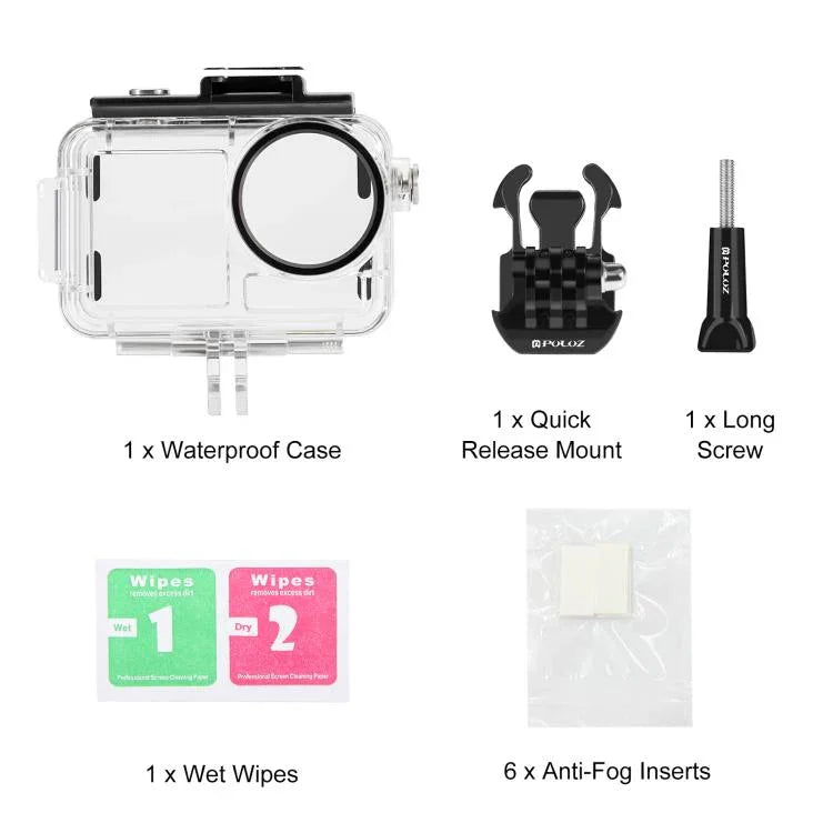 สำหรับ DJI Osmo Action 5 Pro / 3 / 4 เคสกันน้ำใต้น้ำ PULUZ 60 ม. พร้อม Cold Shoe และตัวยึดพื้นฐานพร้อมสกรู, สำหรับ DJI Osmo Action 3 / 4 เคสกันน้ำ