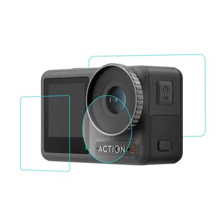 สำหรับ DJI Osmo Action 3 ฟิล์มกระจกนิรภัยกันระเบิดเลนส์หน้าและหลัง 3-in-1 PULUZ สำหรับ DJI Osmo Action 3