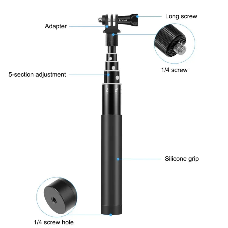 ไม้เซลฟี่โลหะ PULUZ 73.5 ซม. พร้อมฐานอะแดปเตอร์ล่องหนและสกรูสำหรับ Insta360 One RS / X2 / X3 / DJI Osmo 360, ไม้เซลฟี่ 70 ซม.