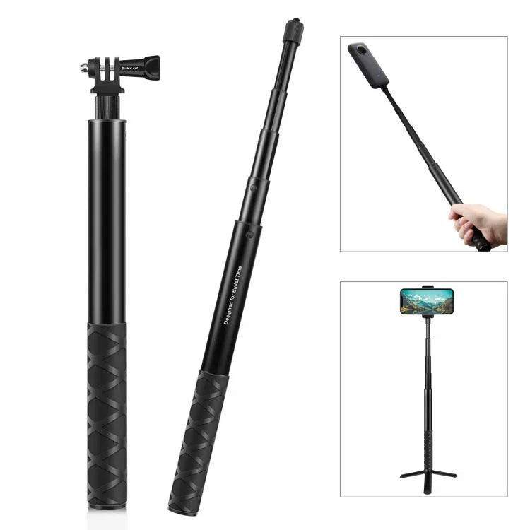 ไม้เซลฟี่โลหะ PULUZ 110 ซม. พร้อมฐานอะแดปเตอร์ล่องหนและสกรูสำหรับ Insta360 One RS / X2 / X3 / X4 / DJI Osmo 360, ไม้เซลฟี่ 110 ซม.