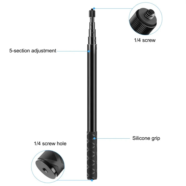 ไม้เซลฟี่โลหะ PULUZ 157 ซม. สำหรับ Insta360 One RS / X2 / X3 / X4 / DJI Osmo 360, ไม้เซลฟี่ 150 ซม.