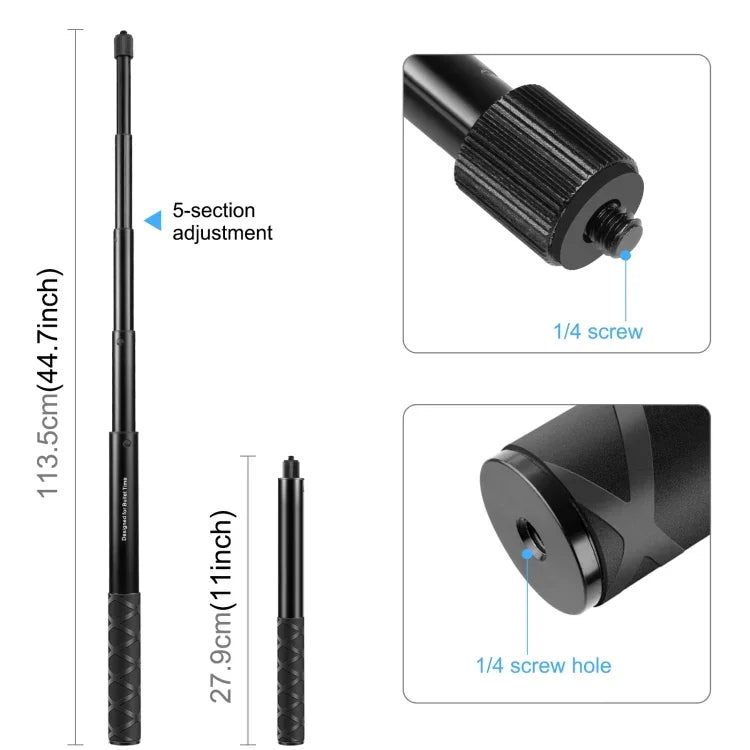 อะแดปเตอร์ขาตั้งกล้องติดแฮนด์จักรยานและมอเตอร์ไซค์ PULUZ พร้อมขาตั้งไม้เซลฟี่, ขาตั้งไม้เซลฟี่มอเตอร์ไซค์