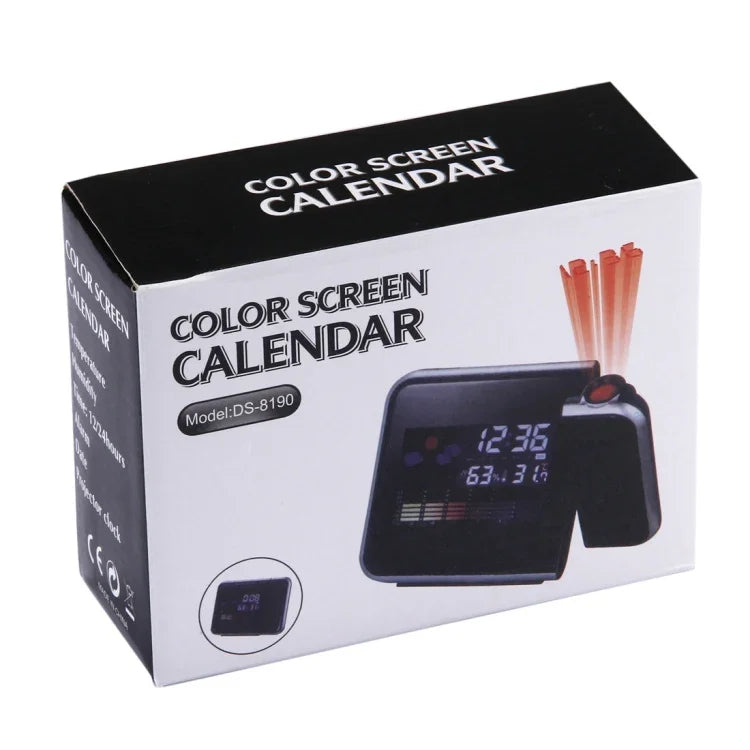 นาฬิกาปลุกดิจิทัลจอ LCD สีพร้อมโปรเจคเตอร์ LED และสถานีอากาศ / อุณหภูมิ / ความชื้น / ปฏิทิน นาฬิกาปลุกโปรเจคเตอร์ LED