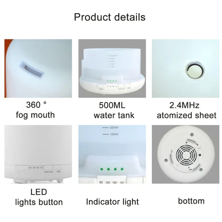 เครื่องกระจายกลิ่นอโรมาอัลตราโซนิกพร้อมไฟ LED สีสัน (ปลั๊ก US), FU-168