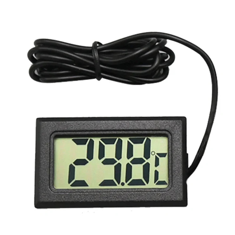 เทอร์โมมิเตอร์ดิจิทัลจอ LCD ขนาดเล็กสำหรับตู้เย็นและช่องแช่แข็ง, ขนาดแทรก 46 มม. x 26.6 มม., ความยาวสาย 1 ม., PT-2