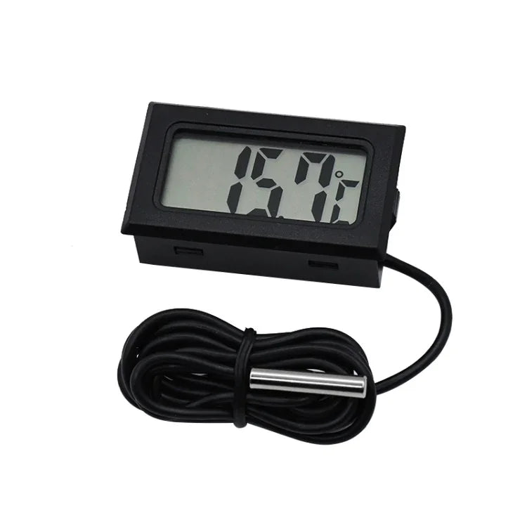 เทอร์โมมิเตอร์ดิจิทัลจอ LCD ขนาดเล็กสำหรับตู้เย็นและช่องแช่แข็ง, ขนาดแทรก 46 มม. x 26.6 มม., ความยาวสาย 1 ม., PT-2