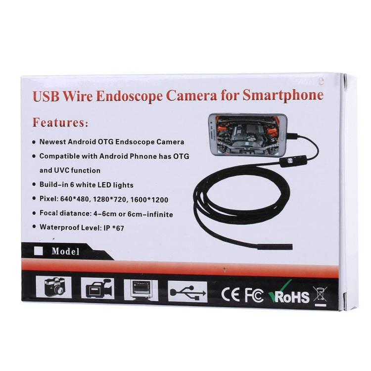 กล้องงูตรวจสอบท่อ Micro USB กันน้ำ พร้อมไฟ LED 6 ดวง สำหรับโทรศัพท์ Android OTG, ความยาว: 1 เมตร, เส้นผ่านศูนย์กลางเลนส์: 7 มม., 7 มม.