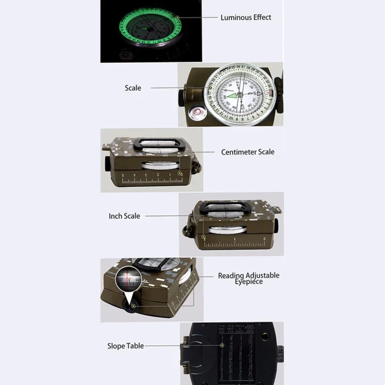 GoldGood DC60-2A Outdoor Multi-function Military Travel Geology Pocket Prismatic American Compass with Luminous Display(Army Green), DC60