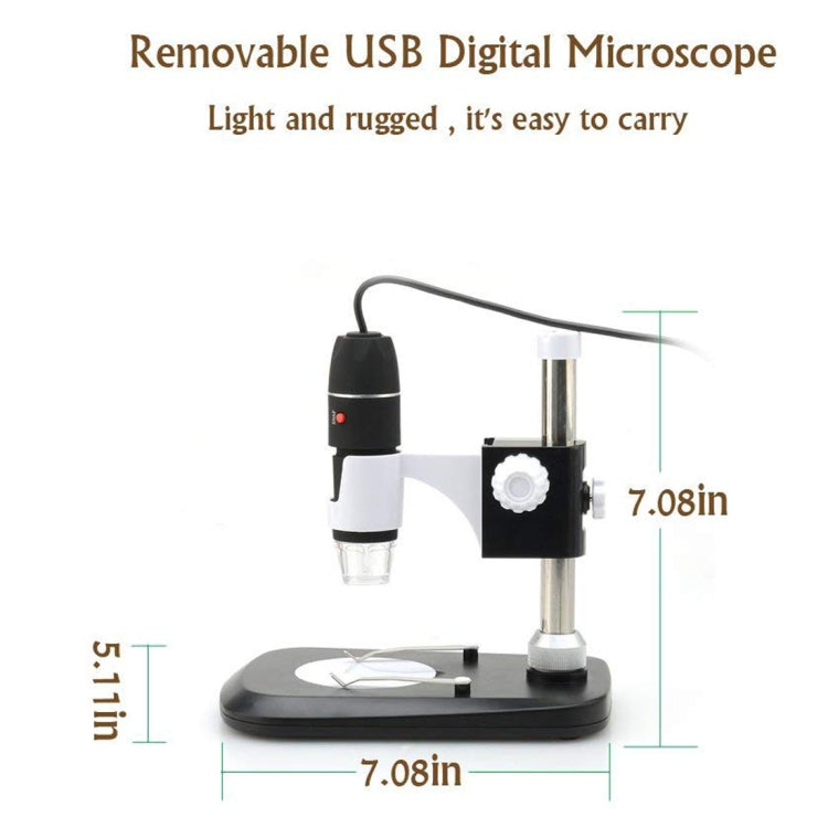 กล้องจุลทรรศน์ดิจิทัล DMS-MDS800 40X-800X พร้อมเซ็นเซอร์ภาพ 2.0MP USB มีไฟ LED 8 ดวงและขาตั้งมืออาชีพ, 40X-800X