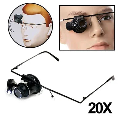 แว่นขยายซ่อมนาฬิกาแบบแว่นตา 20X พร้อมไฟ LED, รุ่น 9892A