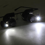 แว่นขยายซ่อมนาฬิกาแบบแว่นตา 20X พร้อมไฟ LED คู่