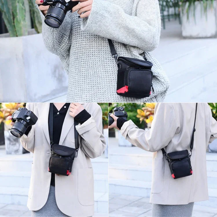 กระเป๋ากล้องดิจิทัลผ้าขนาดเล็กพร้อมสายสะพาย ขนาด: 115 x 105 x 155 มม., 11 x 10 x 15 ซม. (สีดำ)