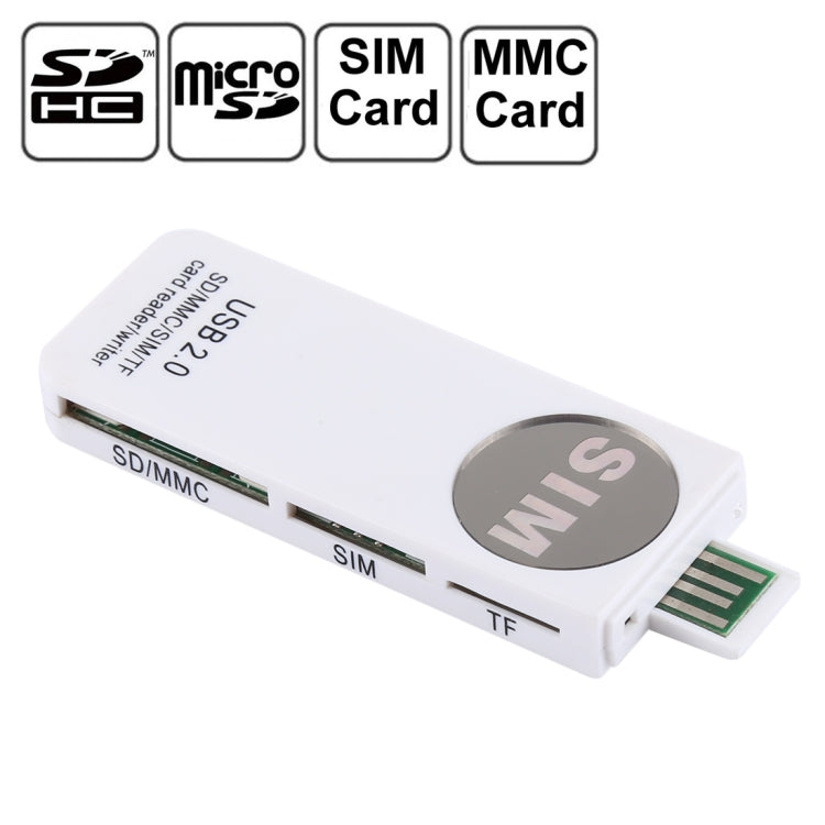 เครื่องอ่านการ์ด USB อเนกประสงค์ รองรับ SD / MMC / SIM / TF สีขาว