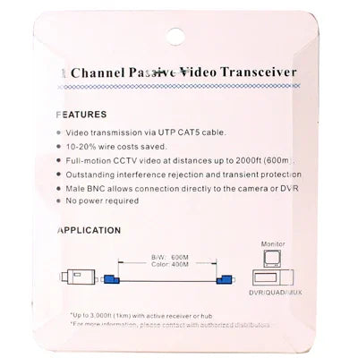 2 ชิ้น สายวิดีโอแบบพาสซีฟ 1 ช่อง UTP BNC Cat5 แบบส่งสัญญาณสองทาง, X202E