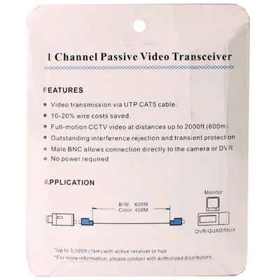 สายวิดีโอเน็ตเวิร์ก BNC แบบพาสซีฟ 1 ช่อง แบบส่งสัญญาณสองทาง, X202P-C