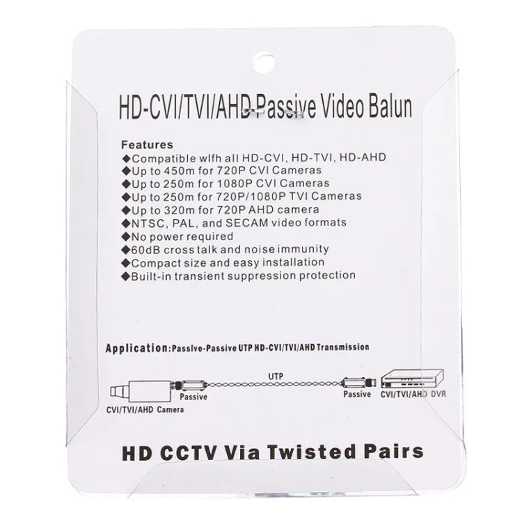 อะแดปเตอร์บาลันวิดีโอแบบพาสซีฟ 1 ช่อง CVI/TVI/AHD รุ่น 202C-HD 2 ชิ้น, 202C-HD