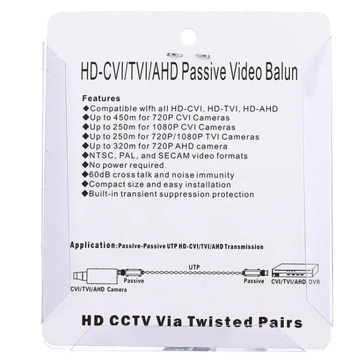 บาลันวิดีโอรับส่งสัญญาณแบบพาสซีฟ CVI/TVI/AHD 1 ช่อง รุ่น HD 202P 2 ชิ้น, 202P