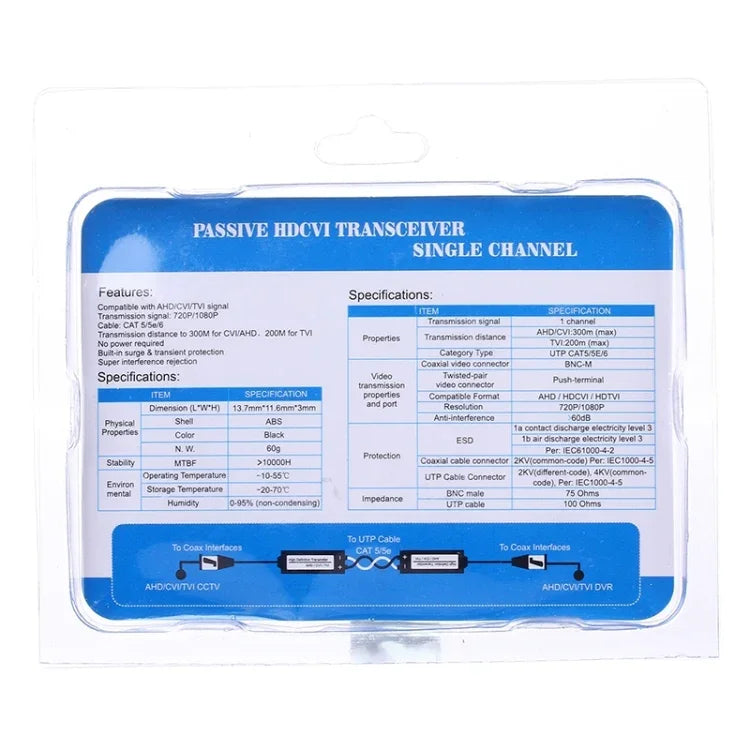 บาลันวิดีโอรับส่งสัญญาณแบบพาสซีฟ CVI/TVI/AHD 1 ช่อง รุ่น HD 205C 2 ชิ้น, 205C