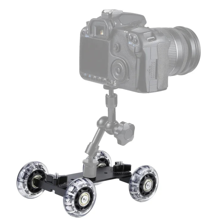 รถสไลเดอร์วิดีโอติดตั้งบนโต๊ะพื้นสำหรับกล้อง DSLR สีดำ
