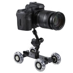 รถสไลเดอร์วิดีโอติดตั้งบนโต๊ะพื้นสำหรับกล้อง DSLR สีดำ