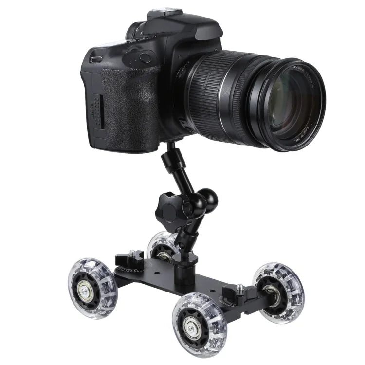 รถสไลเดอร์วิดีโอติดตั้งบนโต๊ะพื้นสำหรับกล้อง DSLR สีดำ