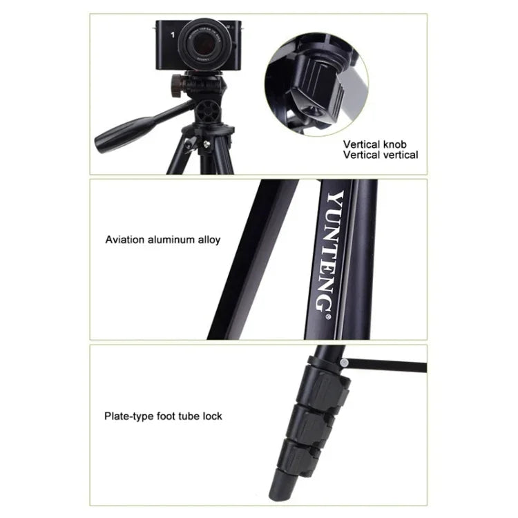 ขาตั้งกล้อง VCT-681 ยุนเทง 138 ซม. สำหรับกล้อง SLR / Micro-SLR / ดิจิตอล ขาอลูมิเนียมพับได้ 4 ท่อน เหมาะสำหรับ Canon / Nikon / Panasonic / Pentax / Casio / Sony / Fuji (รับน้ำหนักได้ 3 กก.)