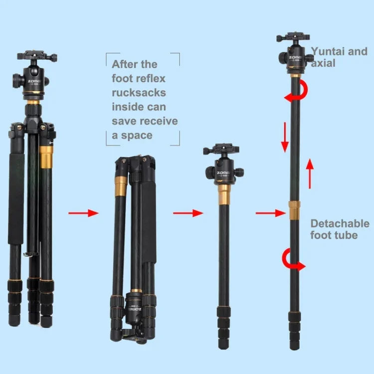 ZOMEI Z688 ขาตั้งกล้องแบบพกพามืออาชีพวัสดุแมกนีเซียมอัลลอยด์ พร้อมหัวบอล สำหรับกล้องดิจิทัล, Z688