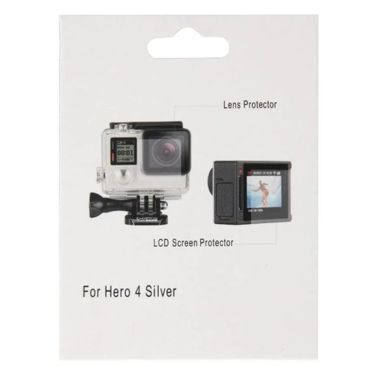 ฟิล์มกันรอยหน้าจอ LCD แบบใสพิเศษ + ฟิล์มป้องกันเลนส์กระจกสำหรับกล้อง GoPro HERO4 Silver, HERO4 Silver