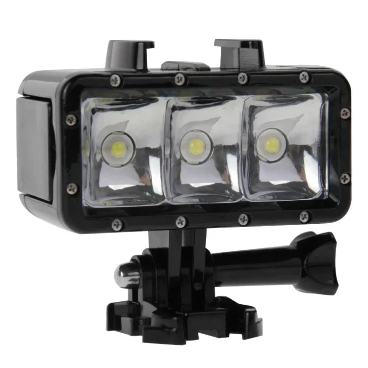 ไฟวิดีโอกันน้ำ 30 เมตร 3 โหมด พร้อมฐานยึดและสกรูสำหรับ GoPro, Insta360, DJI และกล้องแอคชั่นอื่นๆ, กันน้ำ 30 เมตร