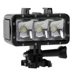 ไฟวิดีโอกันน้ำ 30 เมตร 3 โหมด พร้อมฐานยึดและสกรูสำหรับ GoPro, Insta360, DJI และกล้องแอคชั่นอื่นๆ, กันน้ำ 30 เมตร
