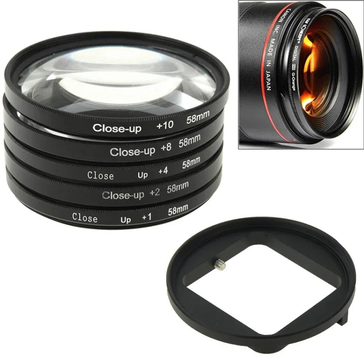 เลนส์มาโครฟิลเตอร์ 6 in 1 ขนาด 58 มม. พร้อมวงแหวนอะแดปเตอร์สำหรับ GoPro HERO3, 6 in 1 58 มม.