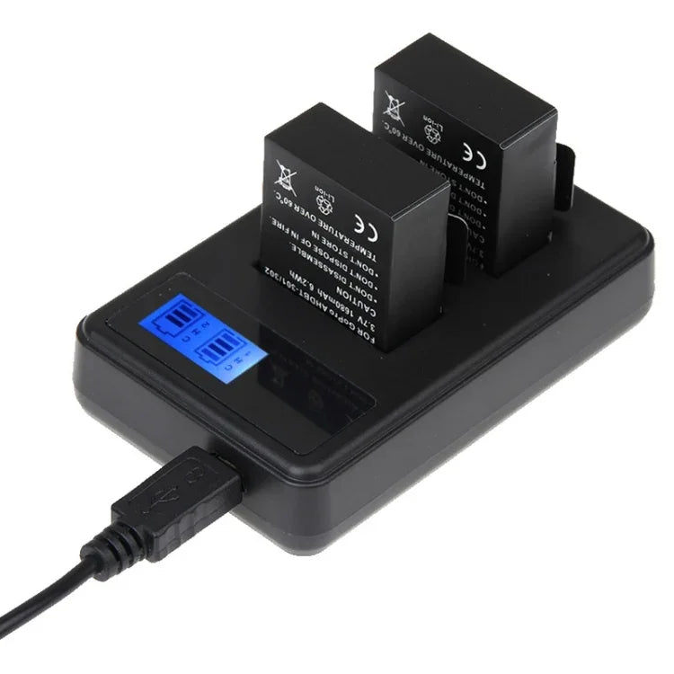ที่ชาร์จแบตเตอรี่คู่พร้อมหน้าจอ LCD GP158-B สำหรับ GoPro HERO3+ /3 (AHDBT-301, AHDBT-302), แสดงสถานะแบตเตอรี่, สำหรับ GoPro HERO3+ /3