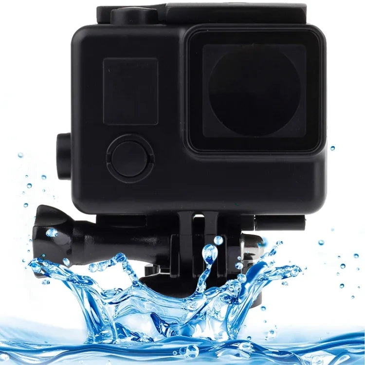 เคสกันน้ำรุ่น Black Edition พร้อมตะขอและขาตั้งพื้นฐานสำหรับ GoPro HERO4 /3+ ความลึกกันน้ำ: 10 เมตร กันน้ำ 10 เมตร