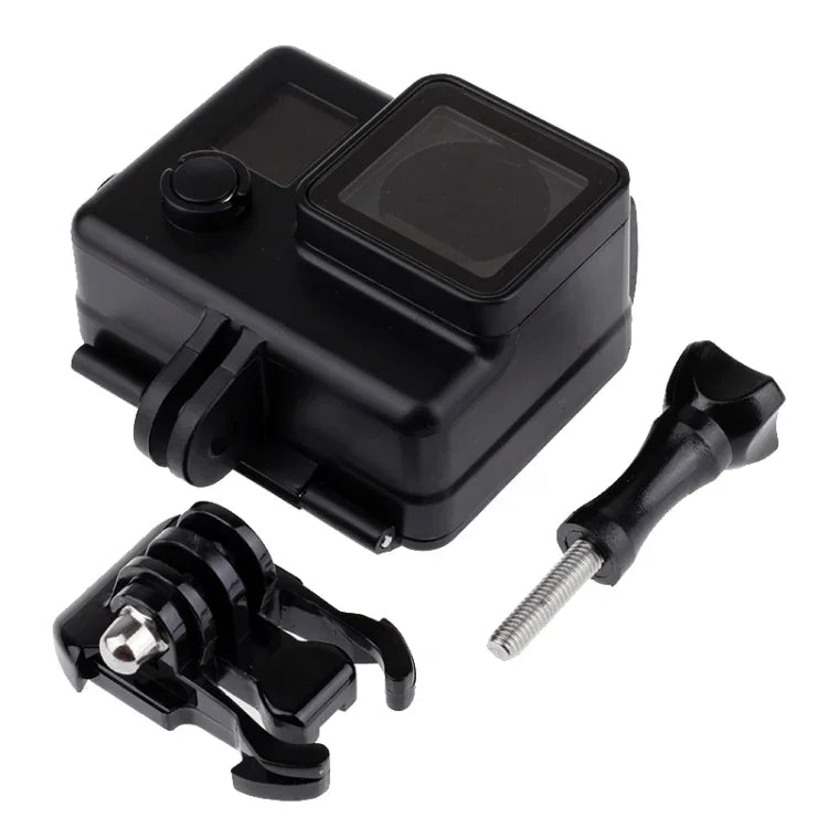 เคสกันน้ำรุ่น Black Edition พร้อมตะขอและขาตั้งพื้นฐานสำหรับ GoPro HERO4 /3+ ความลึกกันน้ำ: 10 เมตร กันน้ำ 10 เมตร