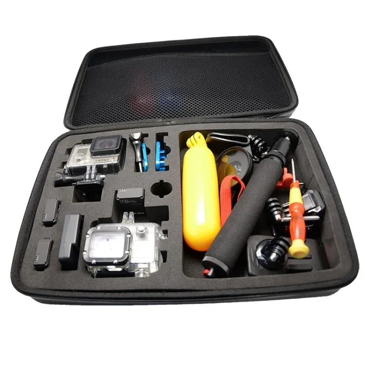 กระเป๋าเดินทางกันน้ำกันกระแทกแบบพกพาสำหรับอุปกรณ์เสริมกล้องแอคชั่น GoPro, Insta360, DJI และอื่นๆ ขนาด: 32 ซม. x 22 ซม. x 7 ซม.