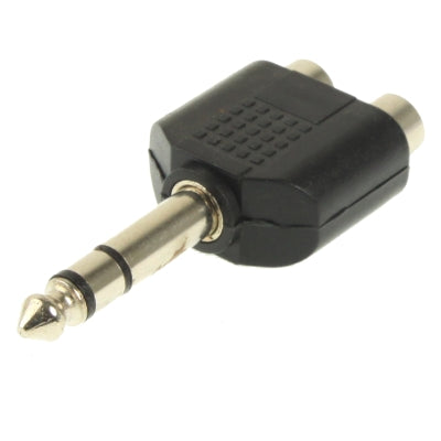 อะแดปเตอร์แจ็คหูฟังสเตอริโอ 6.35mm ตัวผู้เป็น 2 RCA ตัวเมีย